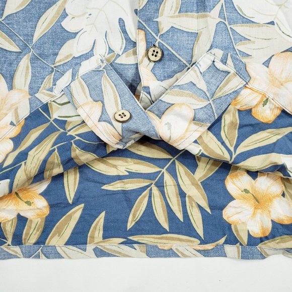 OP Ocean Pacific Hawaiian Short Sleeve Button Up Shirt Mens L Floral Blue Peach - Picture 7 of 10